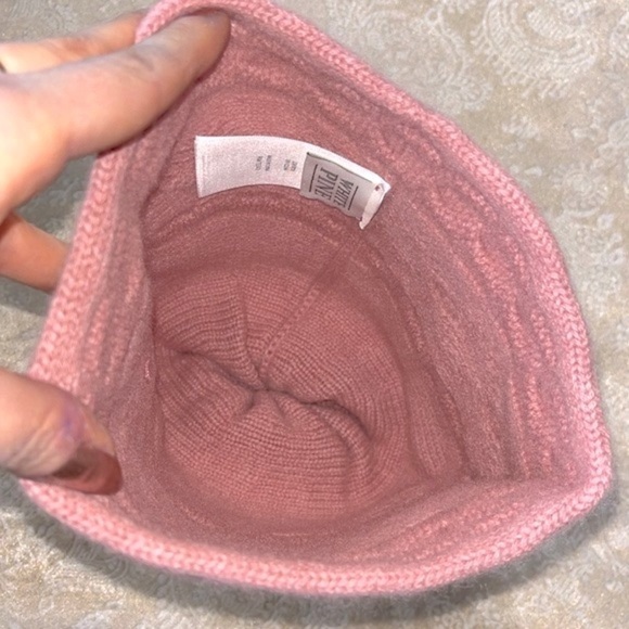 NWOT White Pine 100% Cashmere Mauve Pink Knit Beanie Hat w/ Faux Fur White Pom main image 10